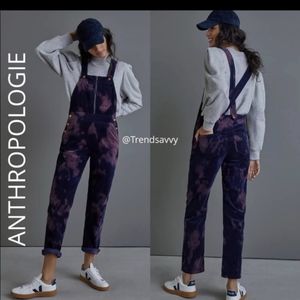 ANTHROPOLOGIE Pilcro Tie Dye Corduroy Overalls Size 29 Navy & Purple